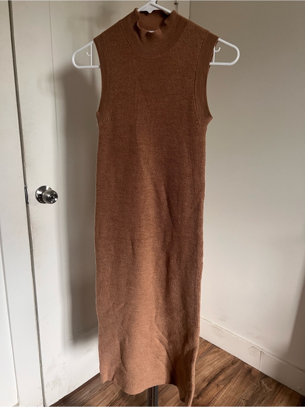 Babaton Ribbed Sleeveless Midi Dress in Warm Brown